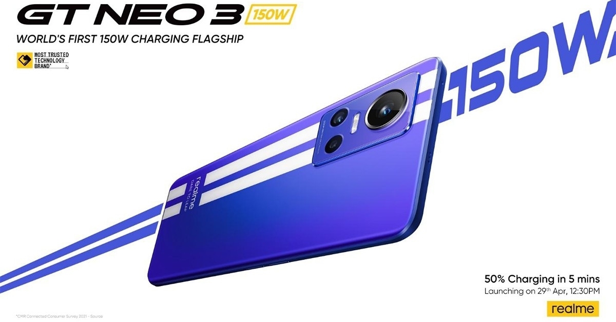 Realme GT Neo 3 สมาร์ทโฟนที่รองรับการชาร์จ 150 วัตต์เตรียมเปิดตัว 29 เมษายนนี้